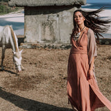 Dusty Pink Organic Bohemian Maxi Bridesmaid Dress with Hand Loomed Threaded Back - AYA SW IDR