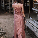 Dusty Pink Organic Bohemian Maxi Bridesmaid Dress with Hand Loomed Threaded Back - AYA SW IDR