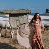 Dusty Pink Organic Bohemian Maxi Bridesmaid Dress with Hand Loomed Threaded Back - AYA SW IDR