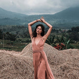 Dusty Pink Organic Bohemian Maxi Bridesmaid Dress with Hand Loomed Threaded Back - AYA SW IDR