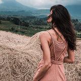 Dusty Pink Organic Bohemian Maxi Bridesmaid Dress with Hand Loomed Threaded Back - AYA SW IDR