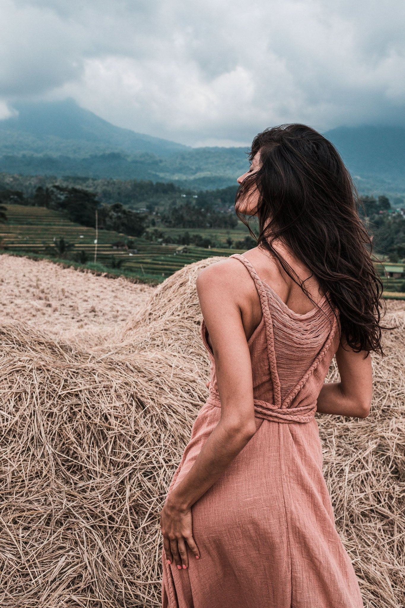 Dusty Pink Organic Bohemian Maxi Bridesmaid Dress with Hand Loomed Threaded Back - AYA SW IDR