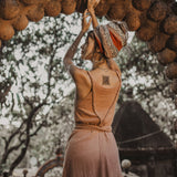 Dusty Pink Organic Bohemian Maxi Bridesmaid Dress with Hand Loomed Threaded Back - AYA SW IDR