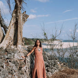 Dusty Pink Organic Bohemian Maxi Bridesmaid Dress with Hand Loomed Threaded Back - AYA SW IDR