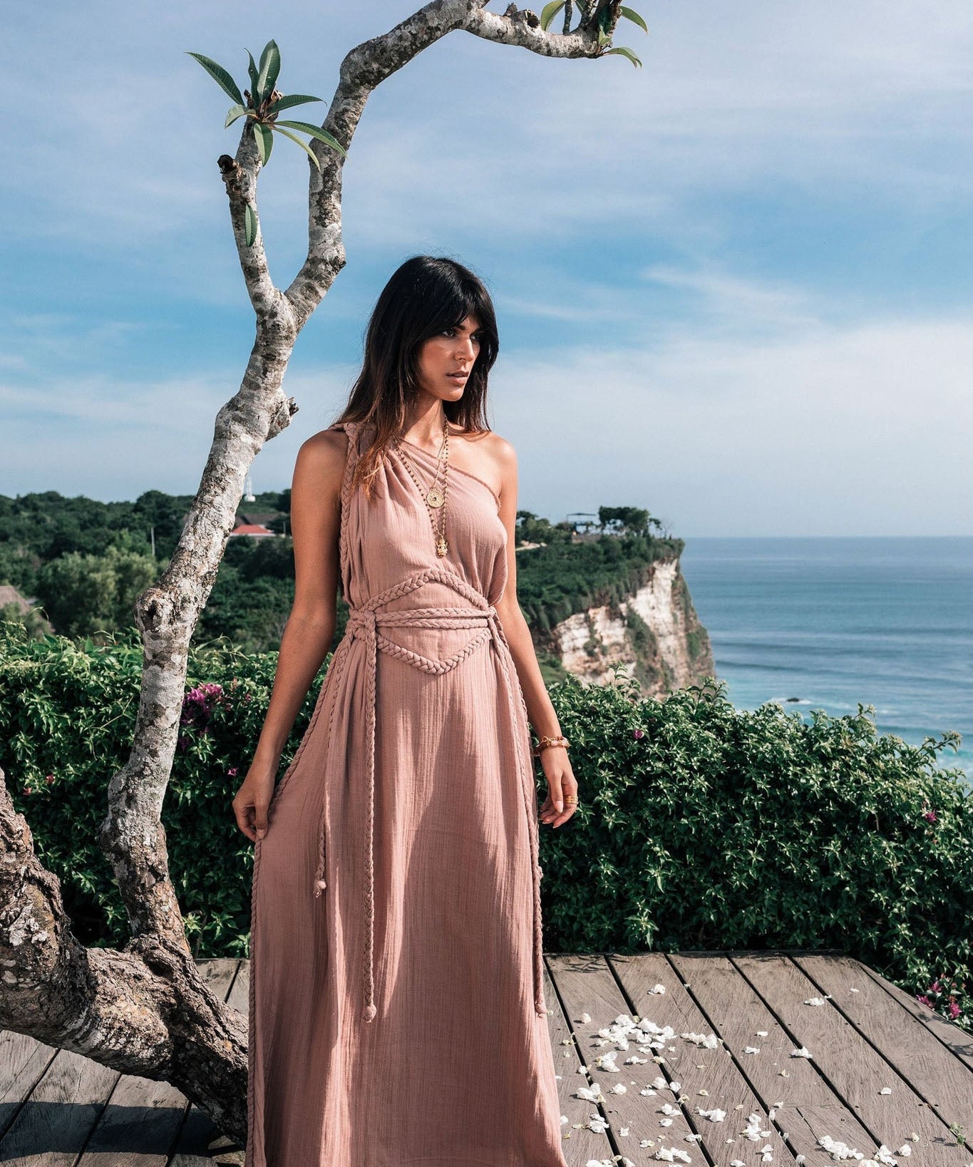 Dusty Pink Organic Boho Dress • One Shoulder Greek Goddess Dress - AYA SW IDR