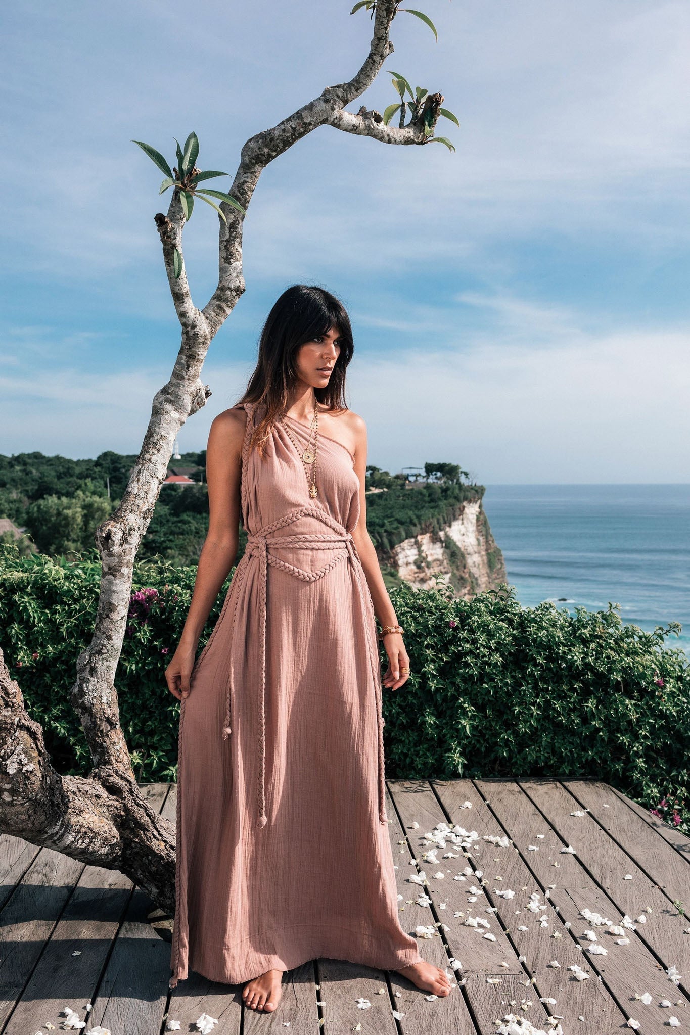 Dusty Pink Organic Boho Dress • One Shoulder Greek Goddess Dress - AYA SW IDR