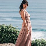 Dusty Pink Organic Boho Dress • One Shoulder Greek Goddess Dress - AYA SW IDR
