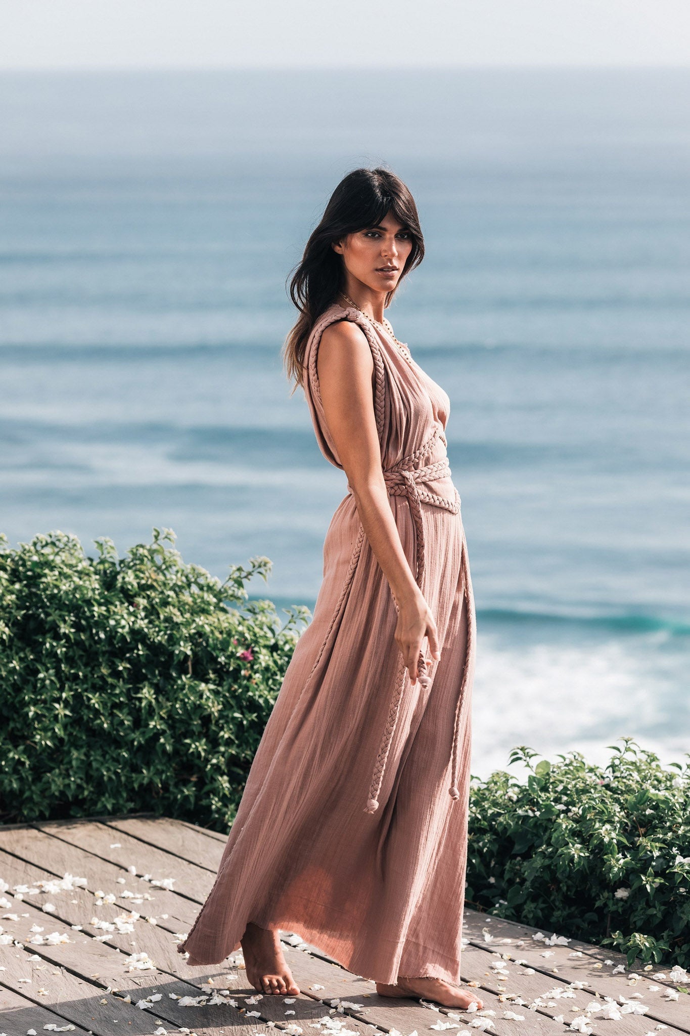 Dusty Pink Organic Boho Dress • One Shoulder Greek Goddess Dress - AYA SW IDR