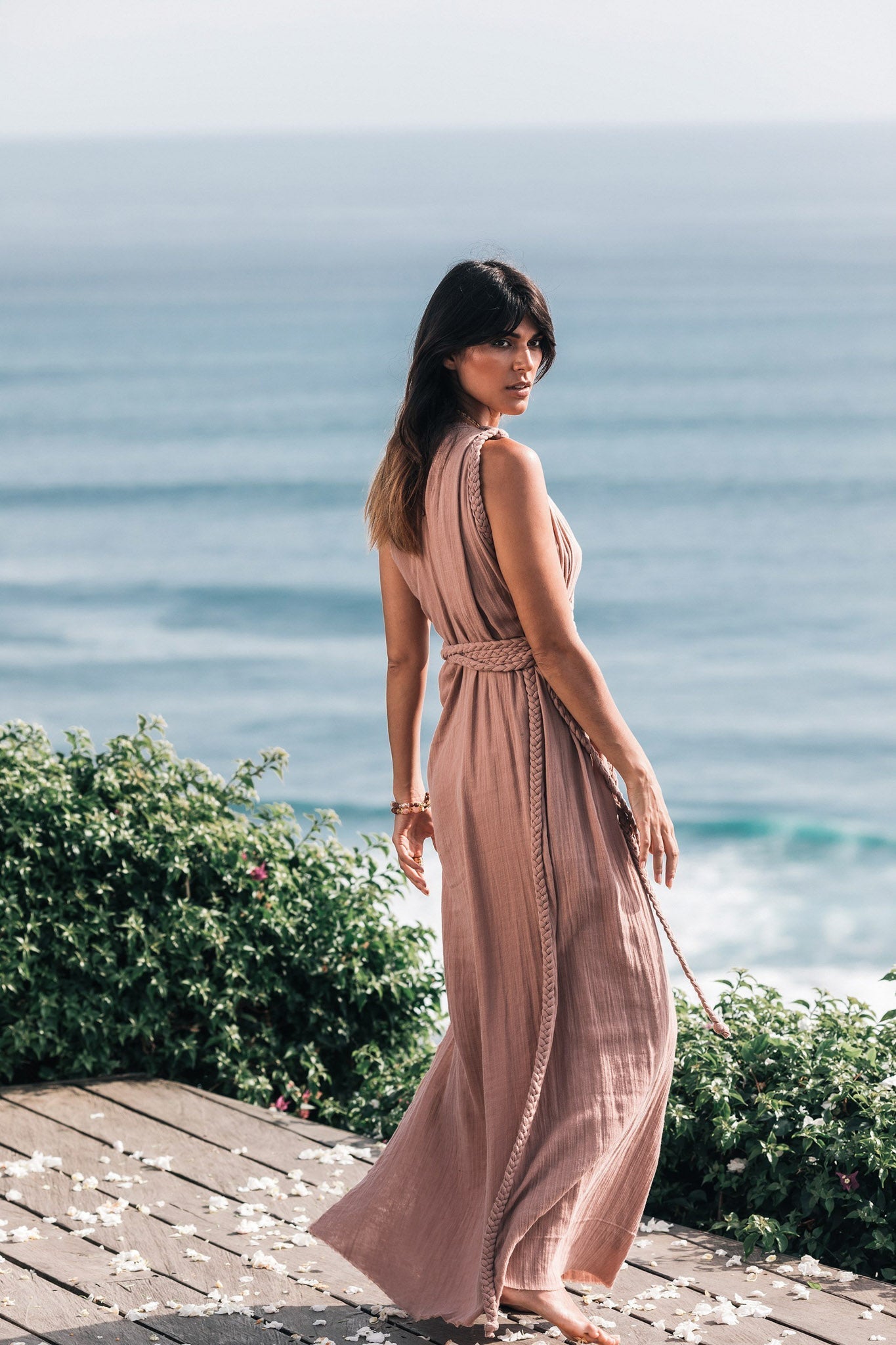 Dusty Pink Organic Boho Dress • One Shoulder Greek Goddess Dress - AYA SW IDR