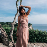 Dusty Pink Organic Boho Dress • One Shoulder Greek Goddess Dress - AYA SW IDR