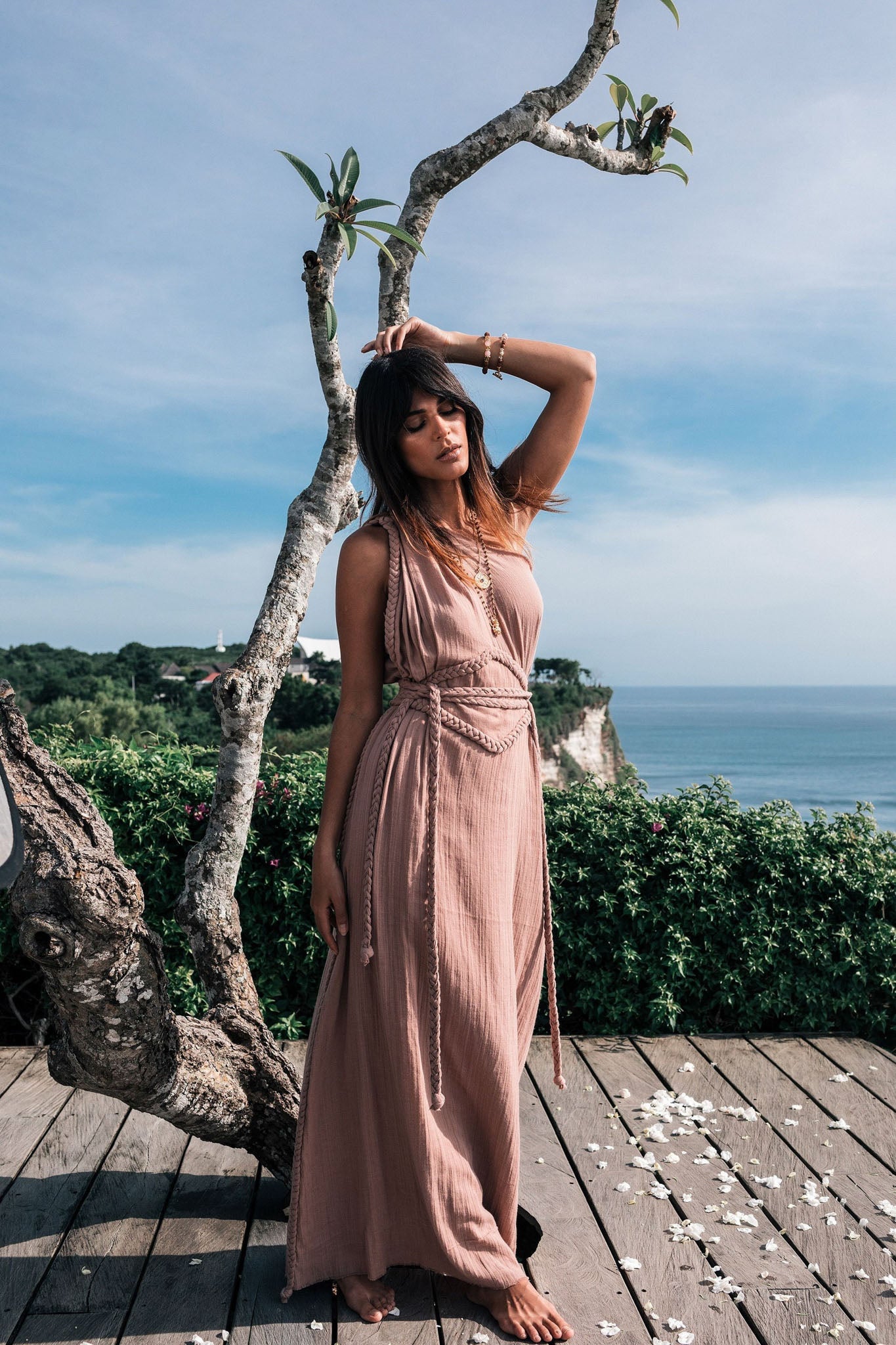 Dusty Pink Organic Boho Dress • One Shoulder Greek Goddess Dress - AYA SW IDR