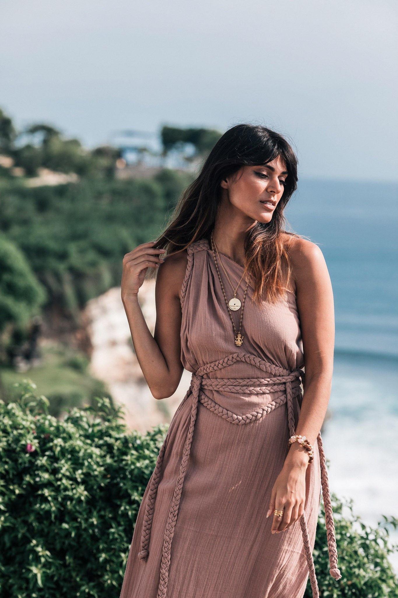 Dusty Pink Organic Boho Dress • One Shoulder Greek Goddess Dress - AYA SW IDR