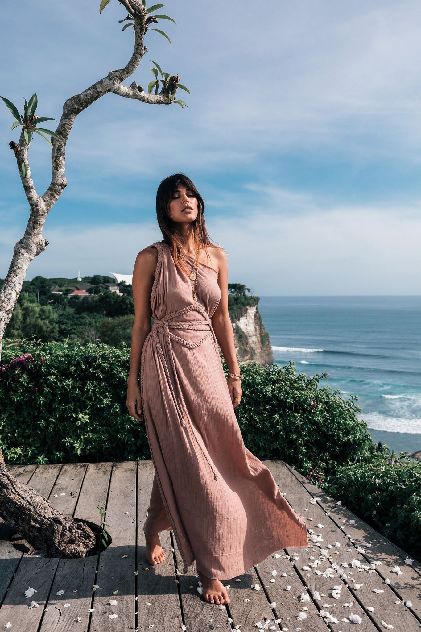 Dusty Pink Organic Boho Dress • One Shoulder Greek Goddess Dress - AYA SW IDR