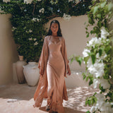 Dusty Pink Peace Silk Slip Dress • Open Back Dress • Evening Boho Dress - AYA SW IDR