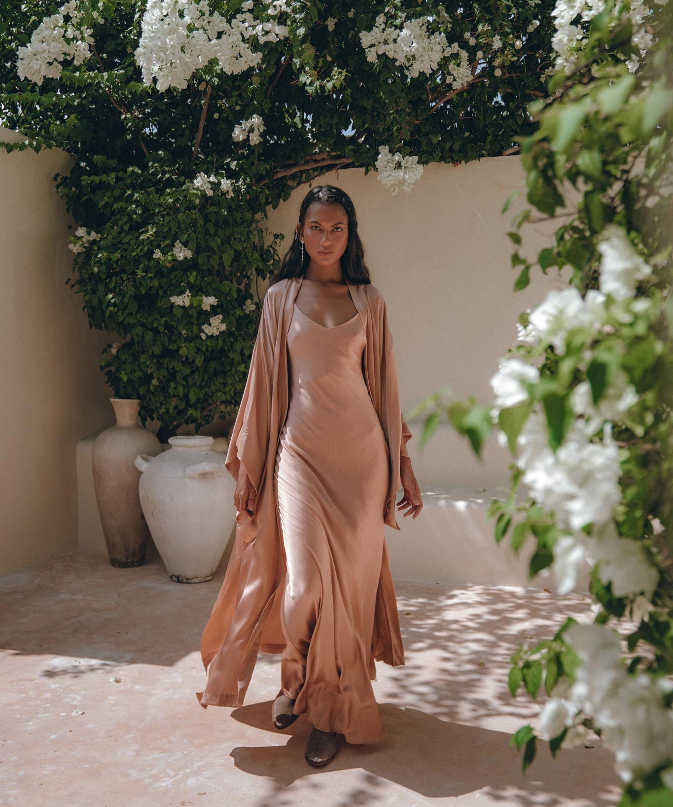 Dusty Pink Peace Silk Slip Dress • Open Back Dress • Evening Boho Dress - AYA SW IDR