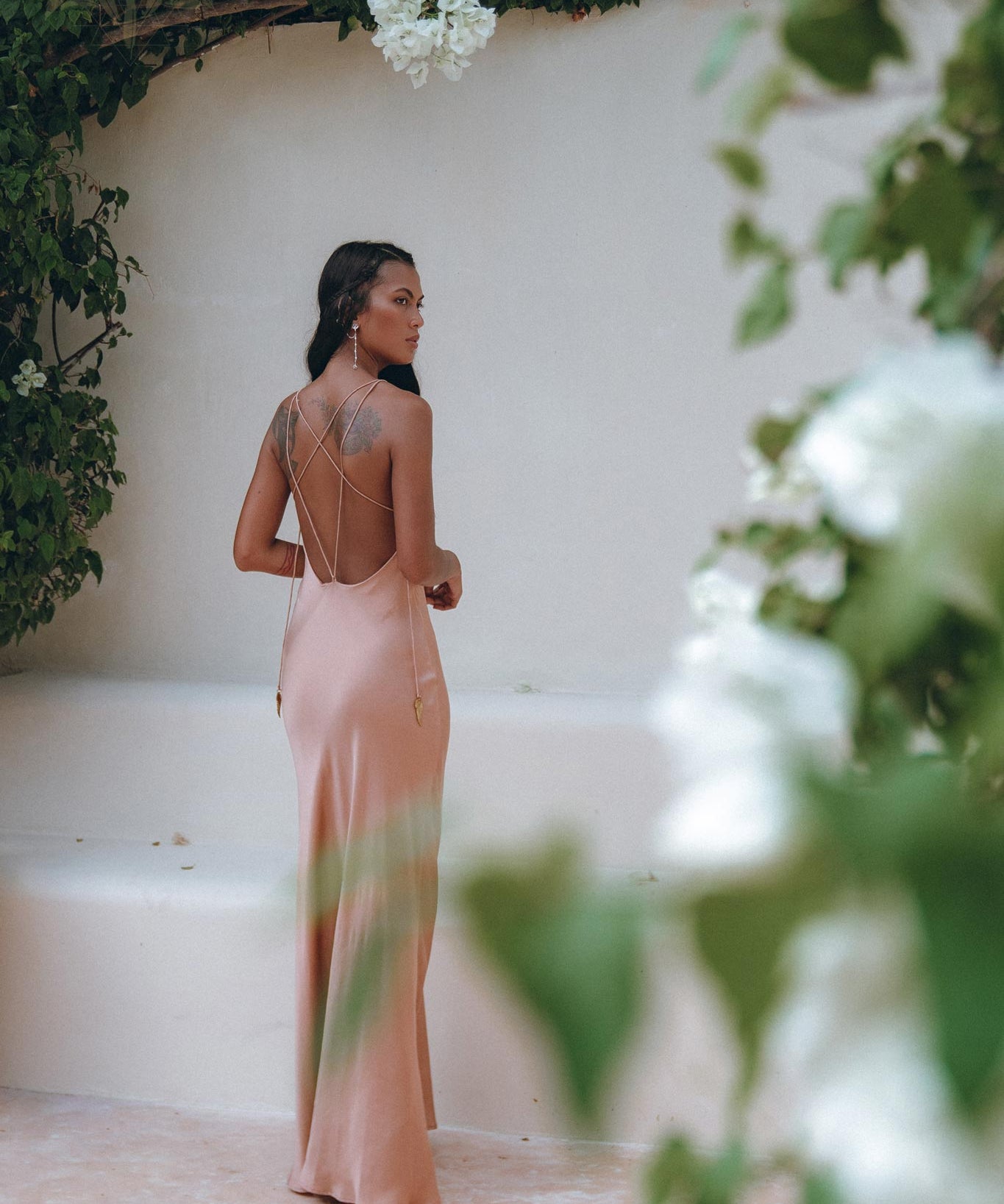 Dusty Pink Peace Silk Slip Dress • Open Back Dress • Evening Boho Dress - AYA SW IDR