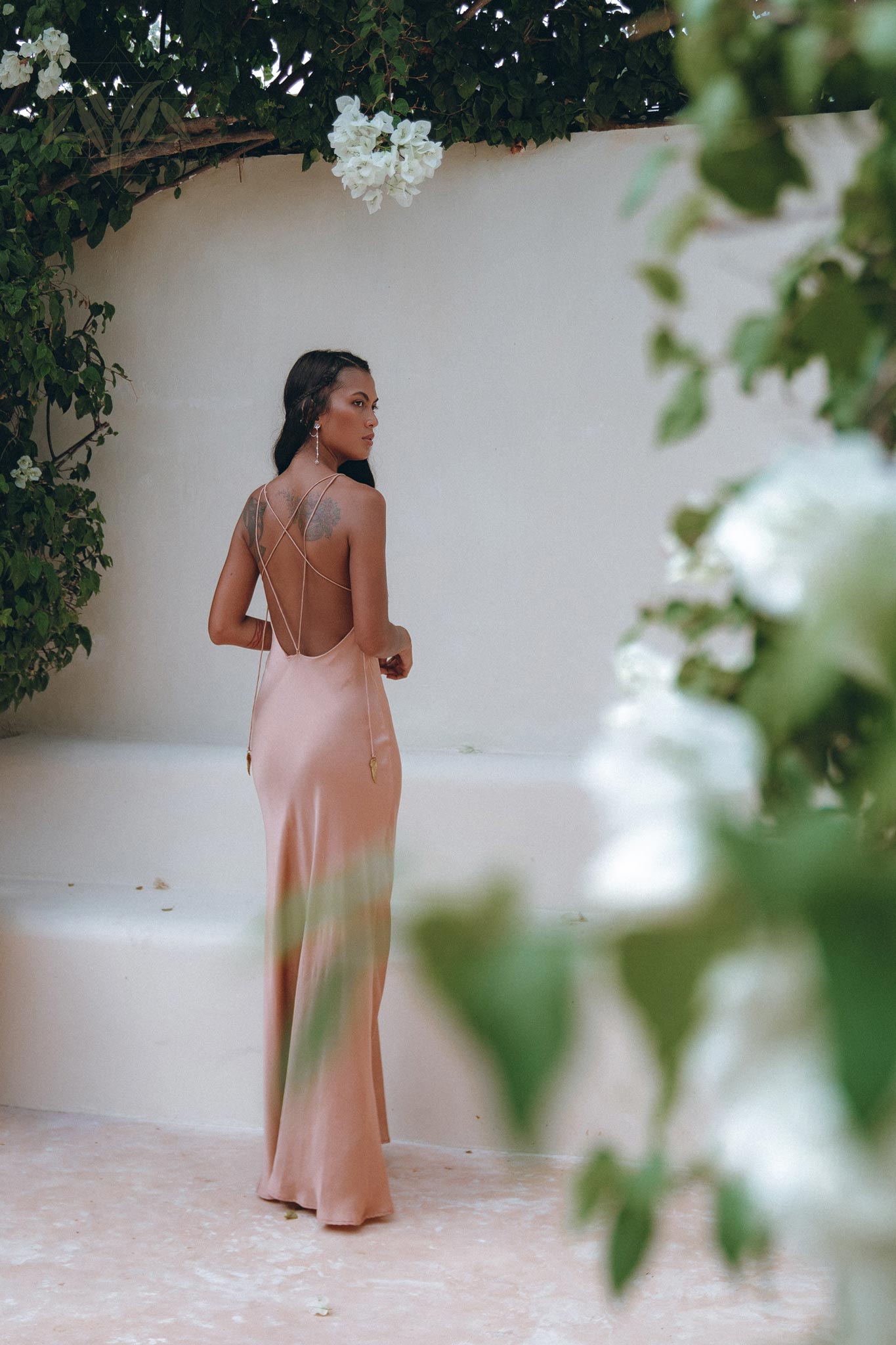 Dusty Pink Peace Silk Slip Dress • Open Back Dress • Evening Boho Dress - AYA SW IDR