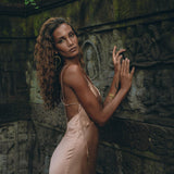 Dusty Pink Peace Silk Slip Dress • Open Back Dress • Evening Boho Dress - AYA SW IDR