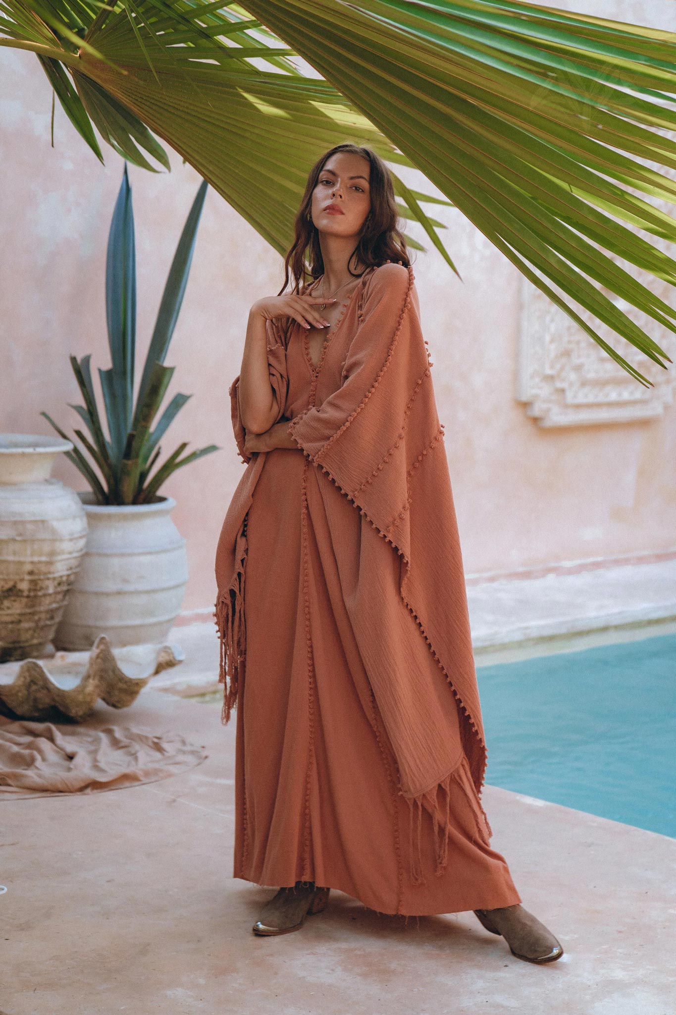 Dusty Pink Poncho Robe • Bridal Cover Up Women • Bohemian Kimono Overcoat - AYA SW IDR