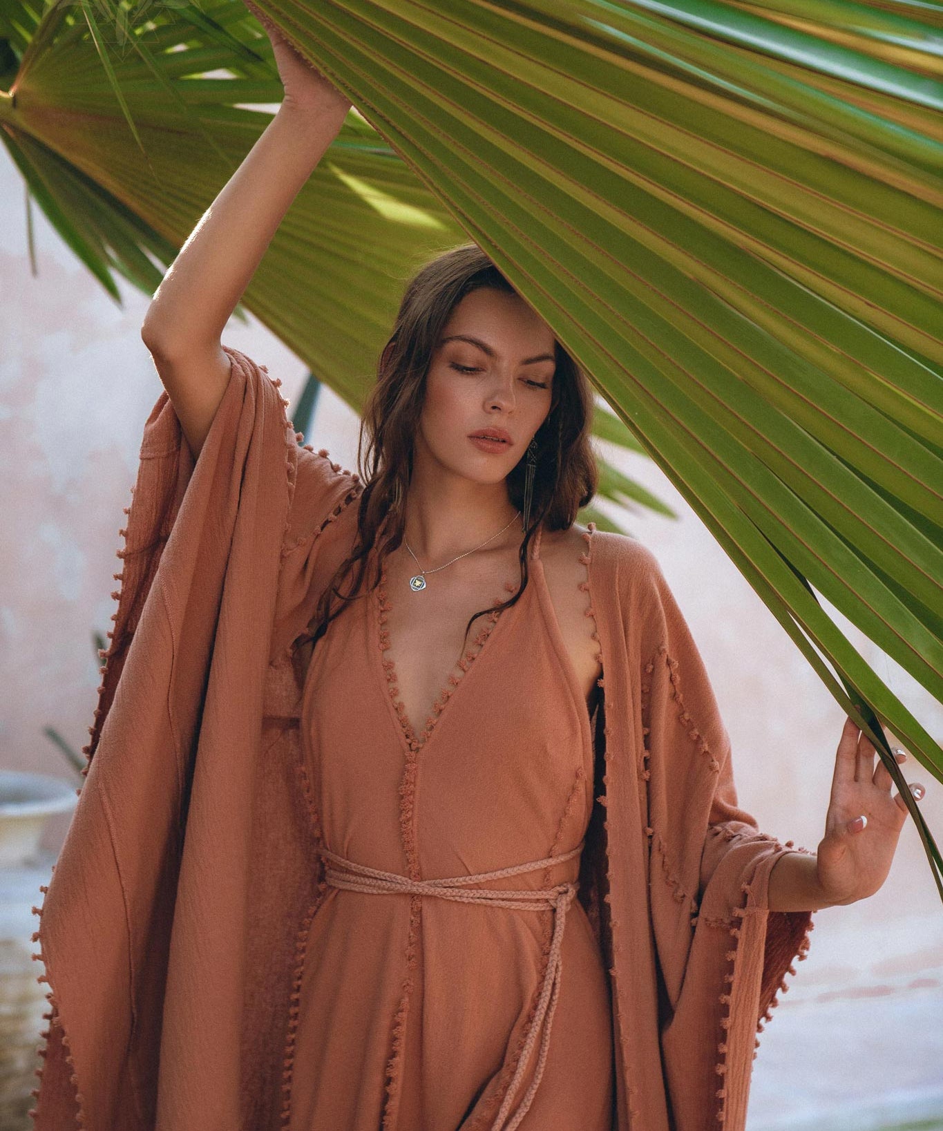 Dusty Pink Poncho Robe • Bridal Cover Up Women • Bohemian Kimono Overcoat - AYA SW IDR
