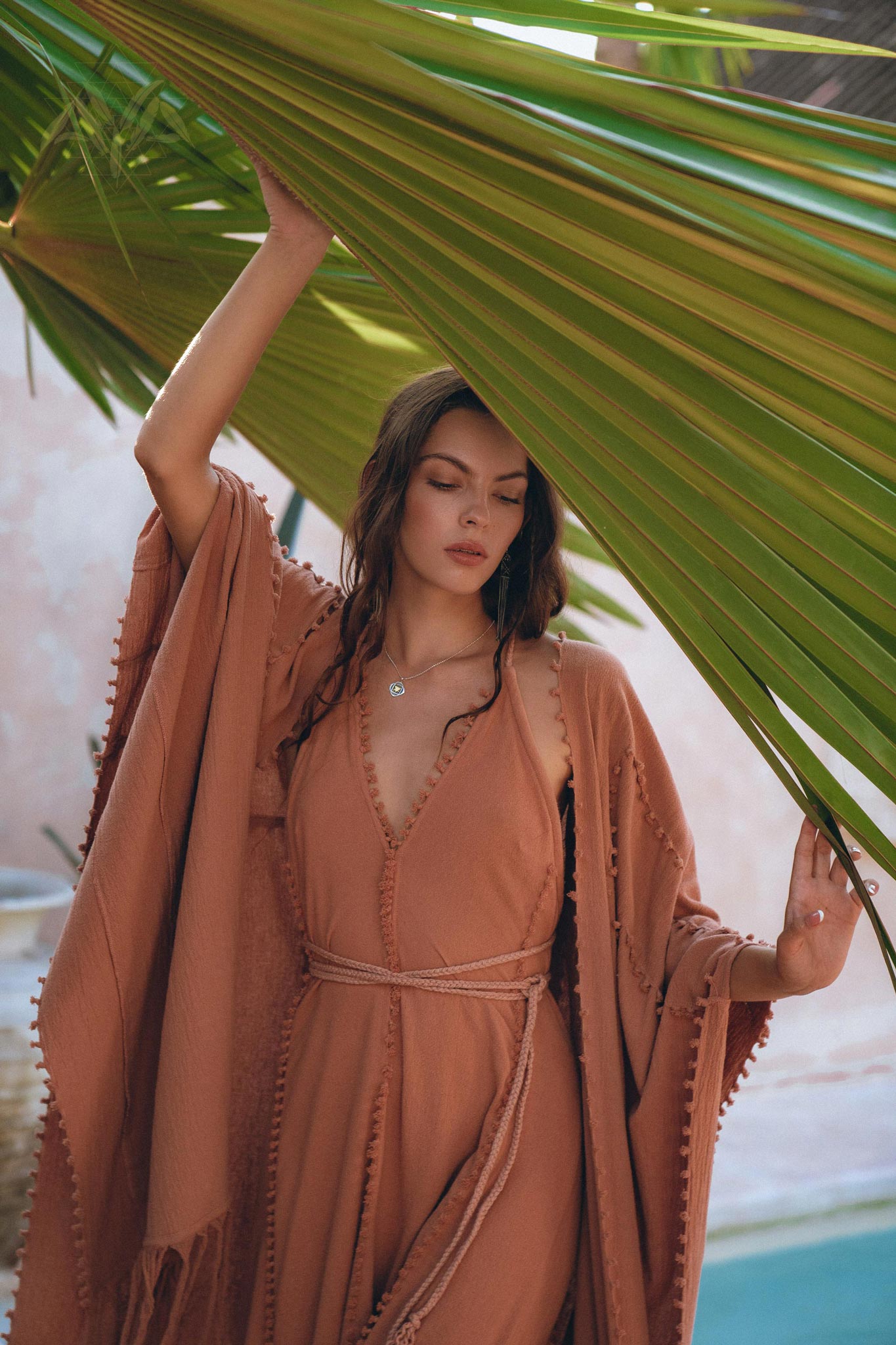 Dusty Pink Poncho Robe • Bridal Cover Up Women • Bohemian Kimono Overcoat - AYA SW IDR