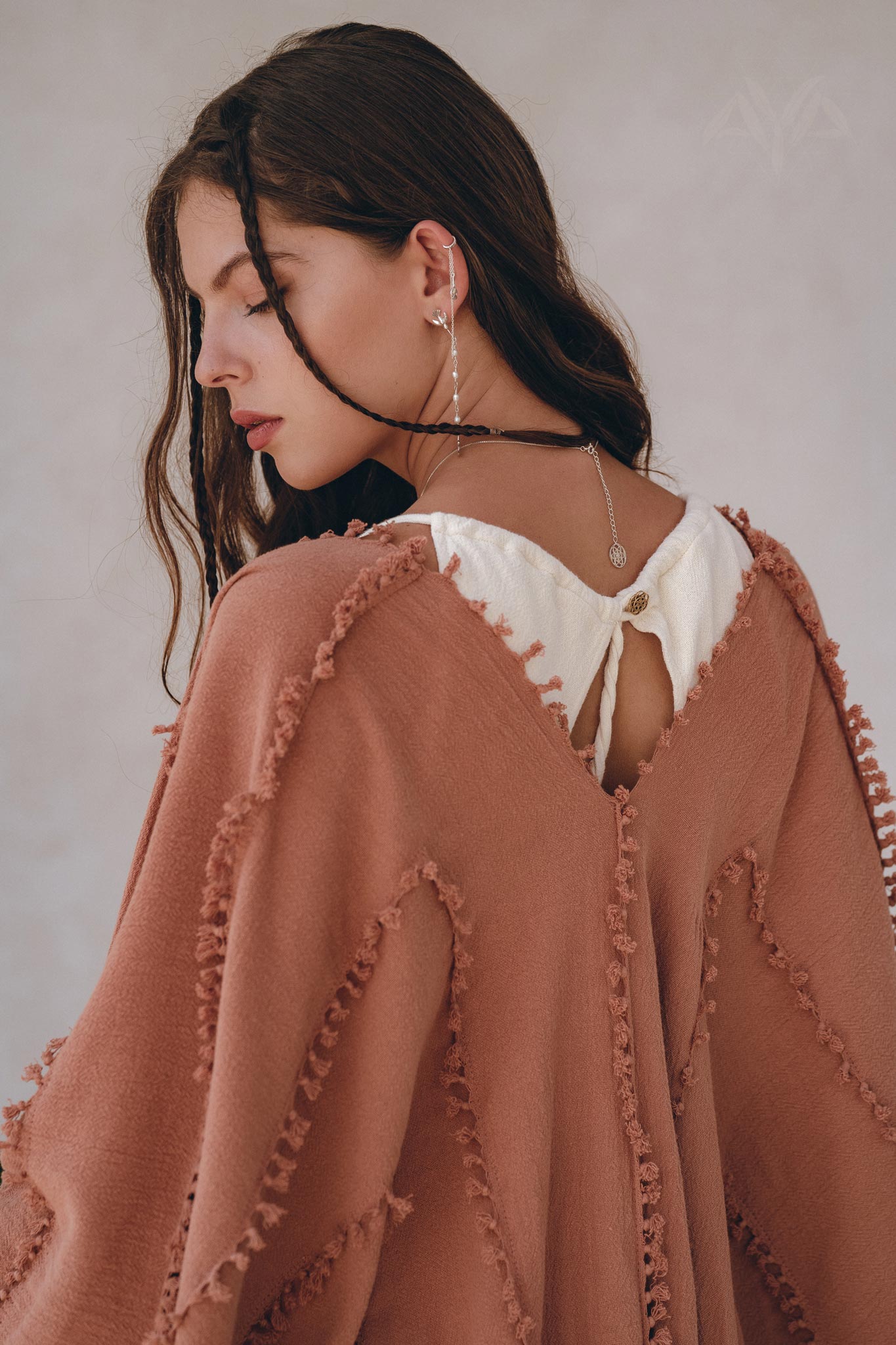 Dusty Pink Poncho Robe • Bridal Cover Up Women • Bohemian Kimono Overcoat - AYA SW IDR