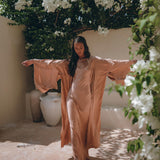 Dusty Pink Silk Robe • Bohemian Kaftan Cardigan • Long Cape for Women - AYA SW IDR