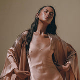 Dusty Pink Silk Robe • Bohemian Kaftan Cardigan • Long Cape for Women - AYA SW IDR