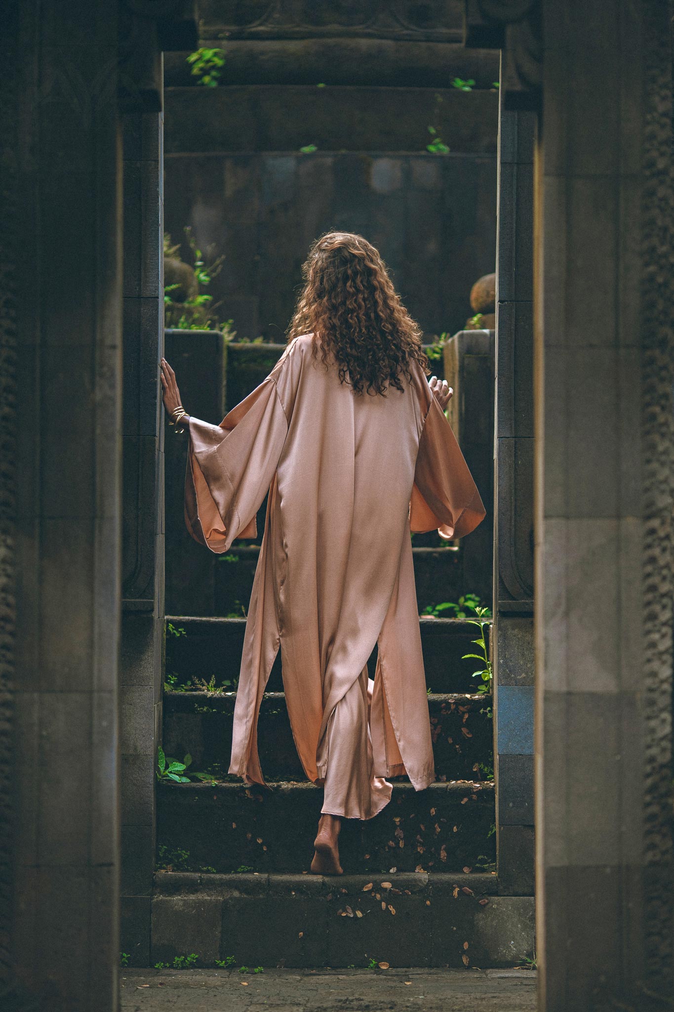Dusty Pink Silk Robe • Bohemian Kaftan Cardigan • Long Cape for Women - AYA SW IDR