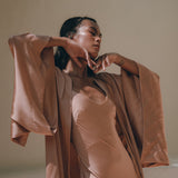 Dusty Pink Silk Robe • Bohemian Kaftan Cardigan • Long Cape for Women - AYA SW IDR
