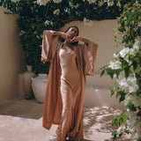 Dusty Pink Silk Robe • Bohemian Kaftan Cardigan • Long Cape for Women - AYA SW IDR