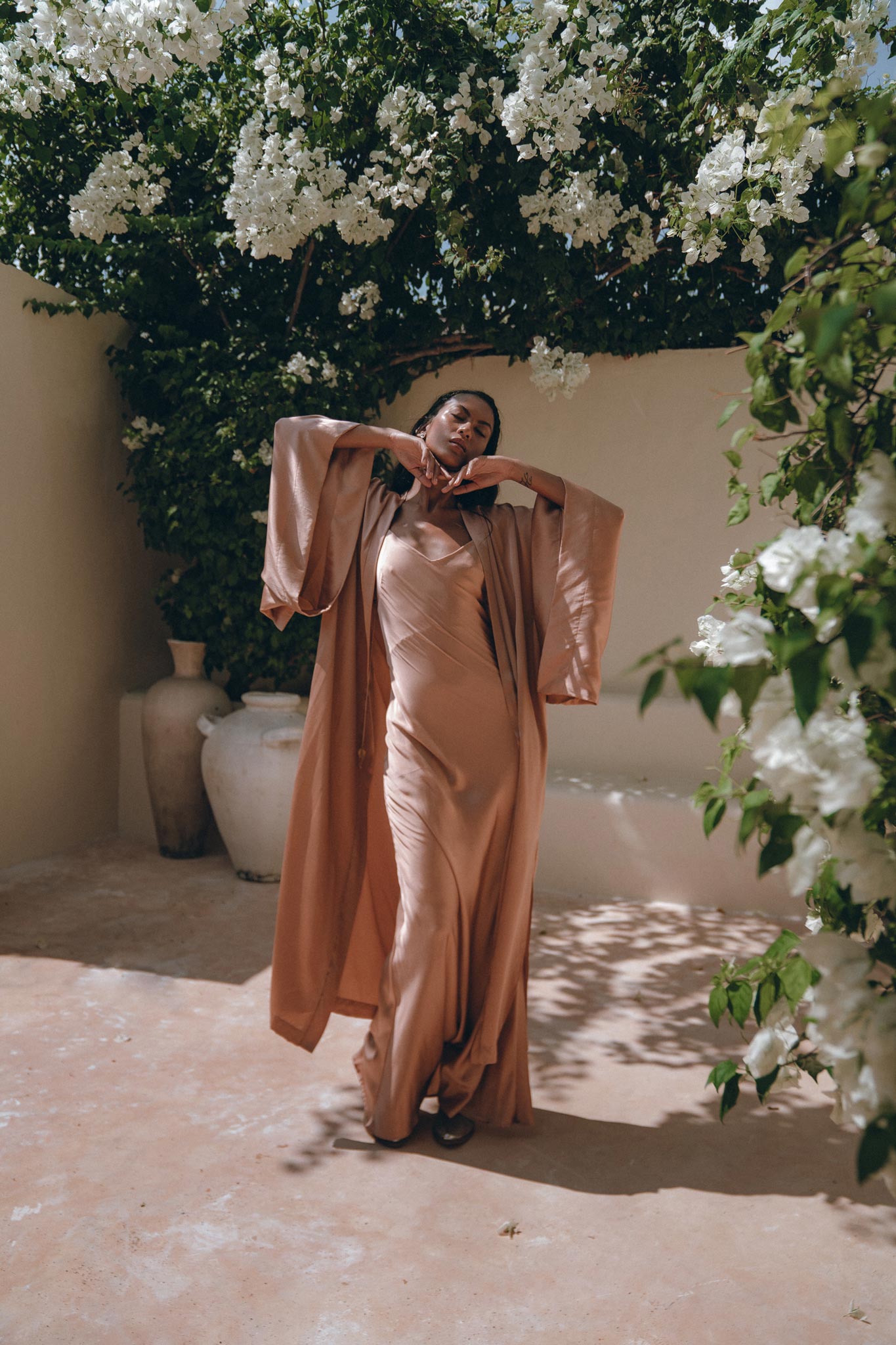 Dusty Pink Silk Robe • Bohemian Kaftan Cardigan • Long Cape for Women - AYA SW IDR