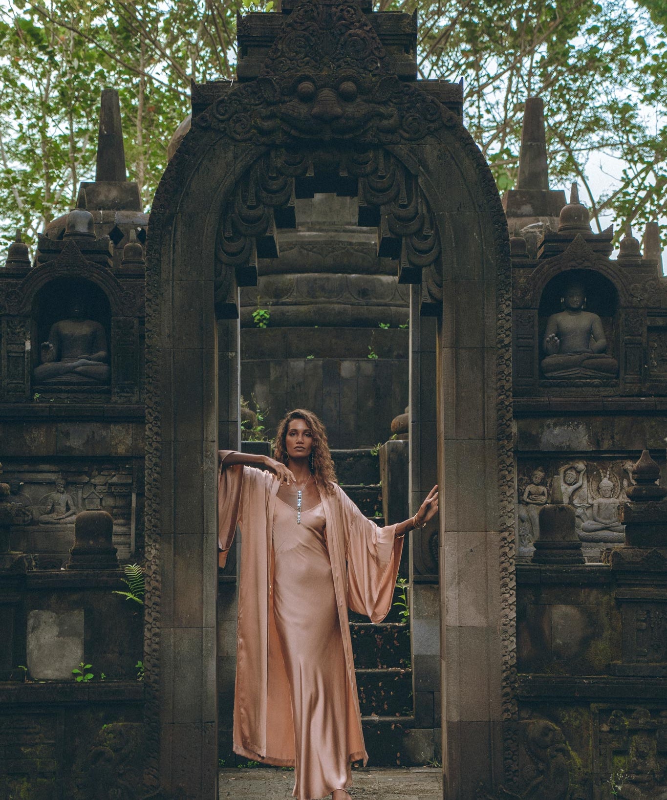 Dusty Pink Silk Robe • Bohemian Kaftan Cardigan • Long Cape for Women - AYA SW IDR