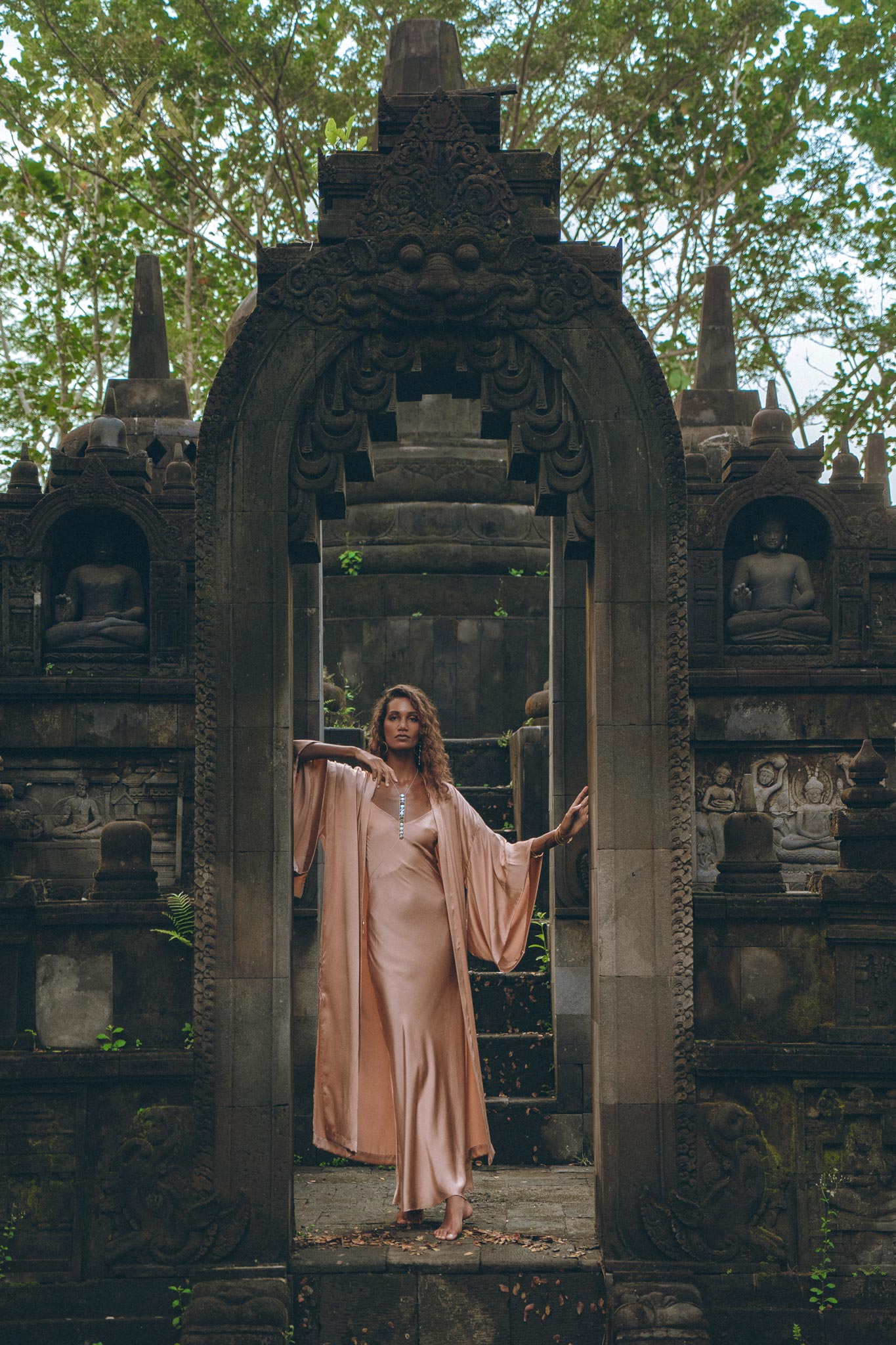 Dusty Pink Silk Robe • Bohemian Kaftan Cardigan • Long Cape for Women - AYA SW IDR