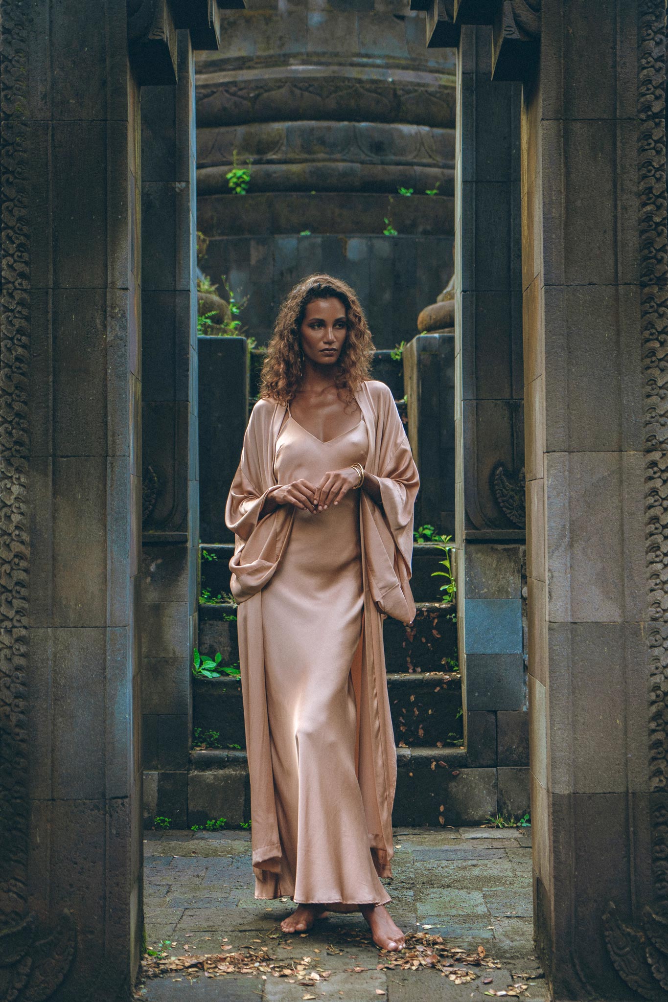 Dusty Pink Silk Robe • Bohemian Kaftan Cardigan • Long Cape for Women - AYA SW IDR