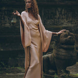 Dusty Pink Silk Robe • Bohemian Kaftan Cardigan • Long Cape for Women - AYA SW IDR