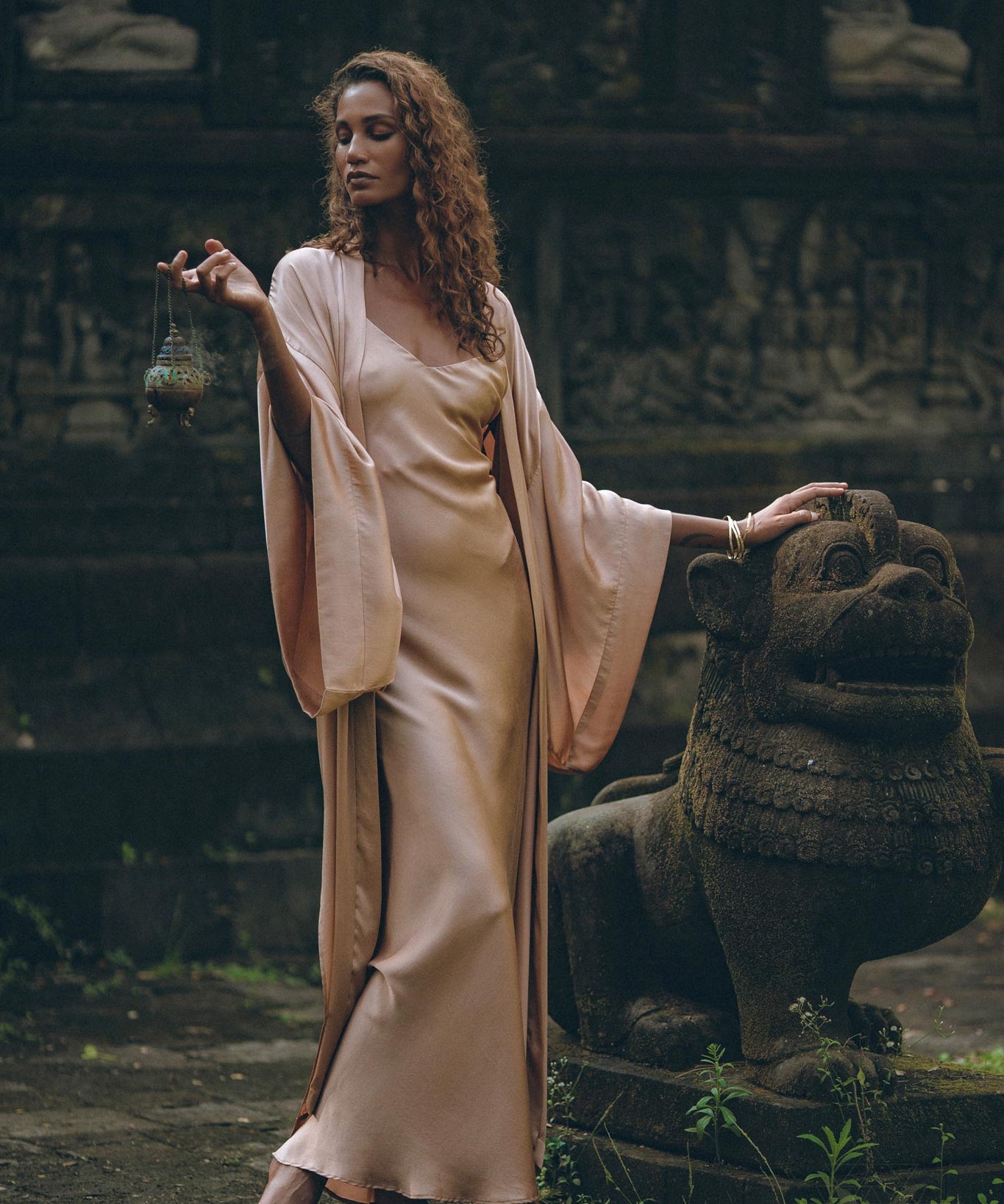 Dusty Pink Silk Robe • Bohemian Kaftan Cardigan • Long Cape for Women - AYA SW IDR