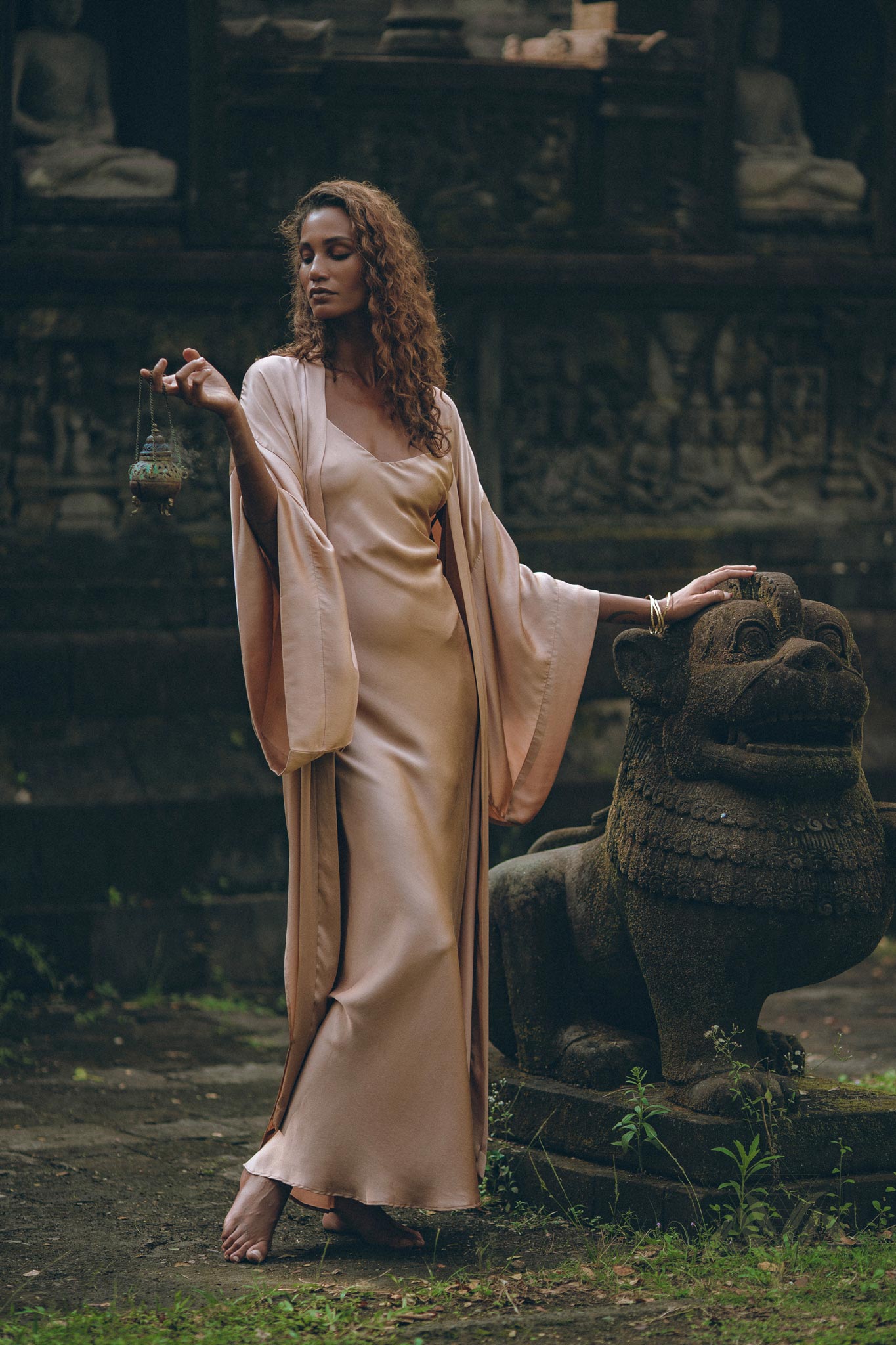 Dusty Pink Silk Robe • Bohemian Kaftan Cardigan • Long Cape for Women - AYA SW IDR