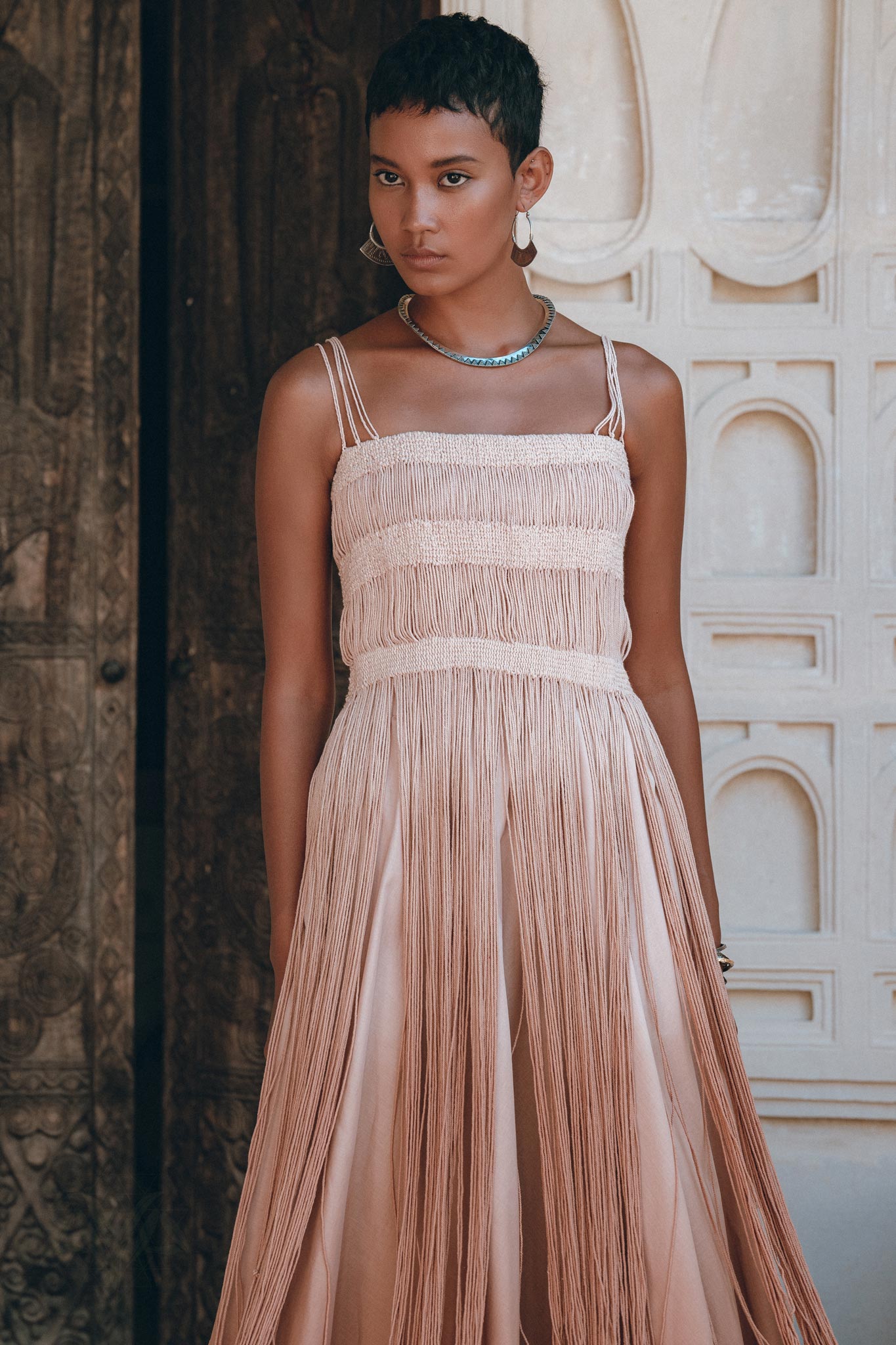 Dusty Pink Tribal Goddess Slip Over • Ethnic Handwoven Macrame Net Overlay Dress - AYA SW IDR