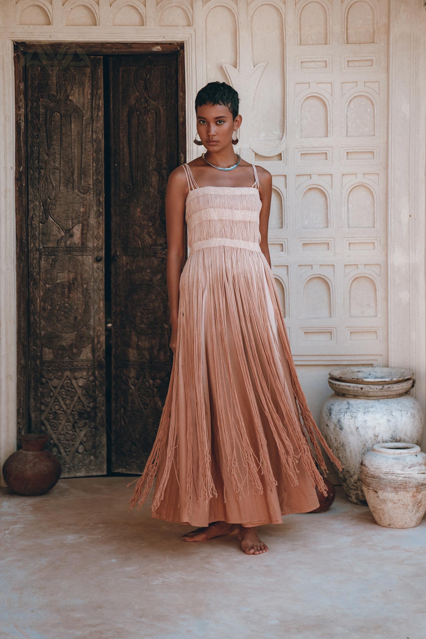 Dusty Pink Tribal Goddess Slip Over • Ethnic Handwoven Macrame Net Overlay Dress - AYA SW IDR