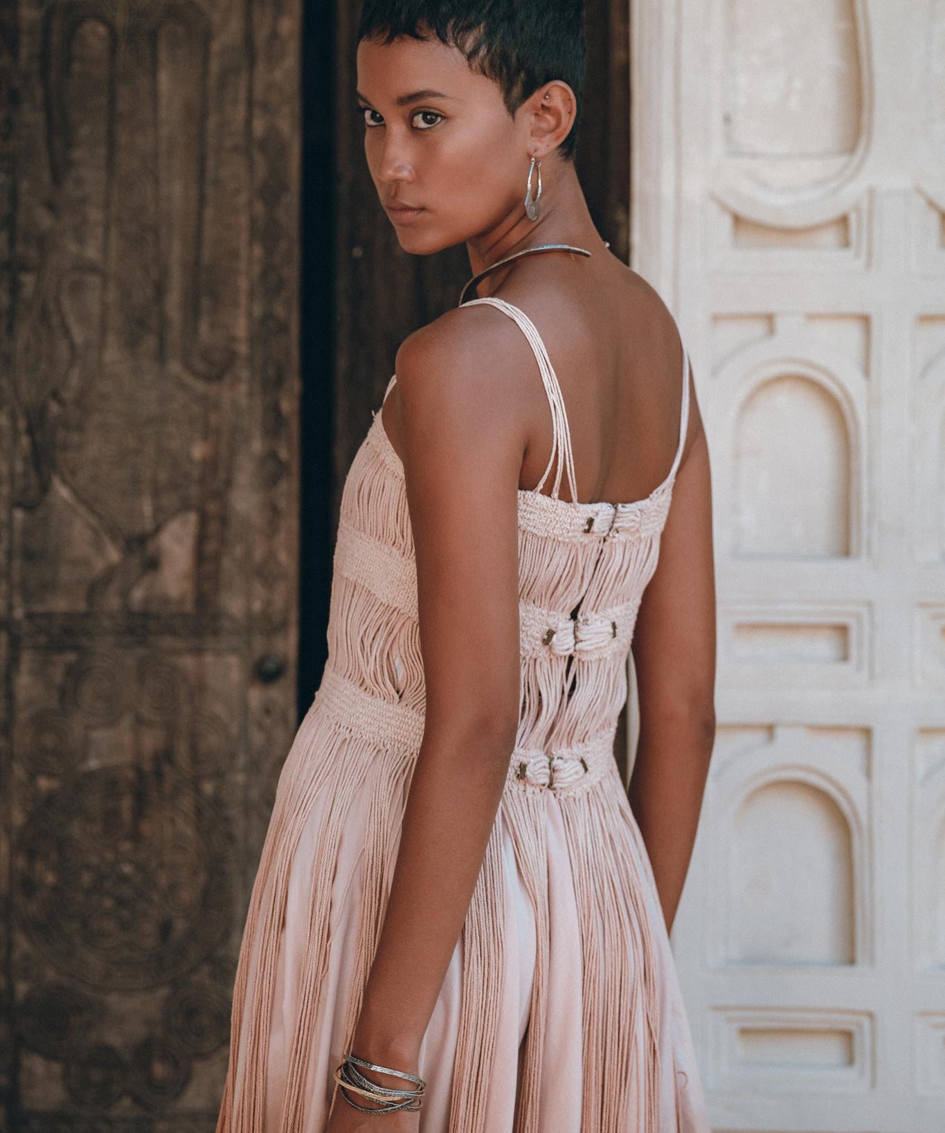 Dusty Pink Tribal Goddess Slip Over • Ethnic Handwoven Macrame Net Overlay Dress - AYA SW IDR