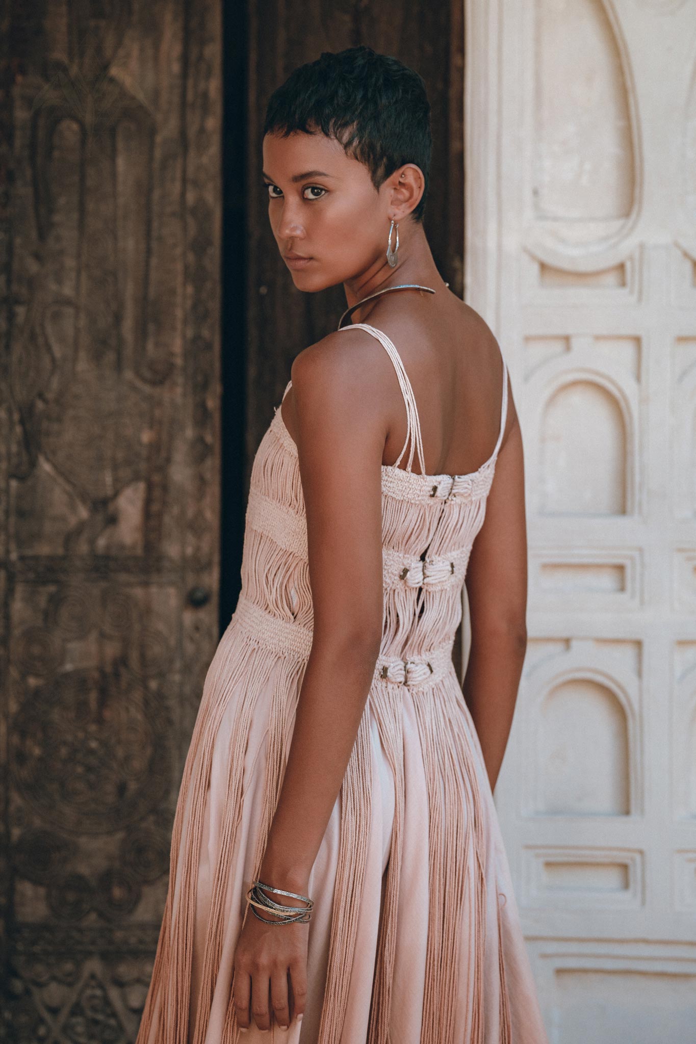 Dusty Pink Tribal Goddess Slip Over • Ethnic Handwoven Macrame Net Overlay Dress - AYA SW IDR