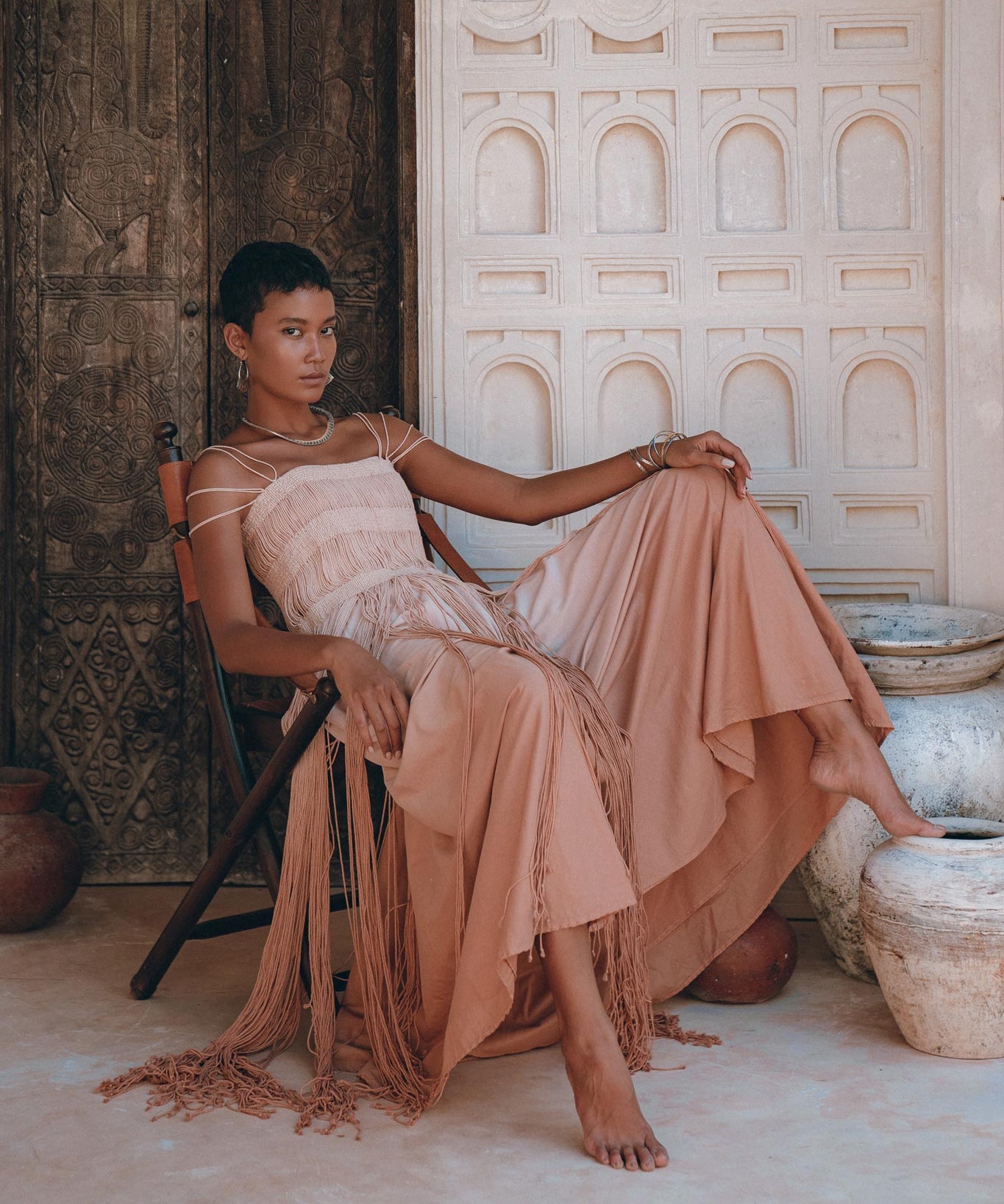 Dusty Pink Tribal Goddess Slip Over • Ethnic Handwoven Macrame Net Overlay Dress - AYA SW IDR