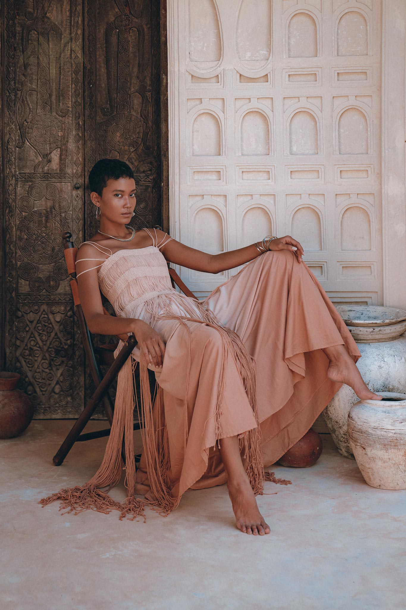 Dusty Pink Tribal Goddess Slip Over • Ethnic Handwoven Macrame Net Overlay Dress - AYA SW IDR