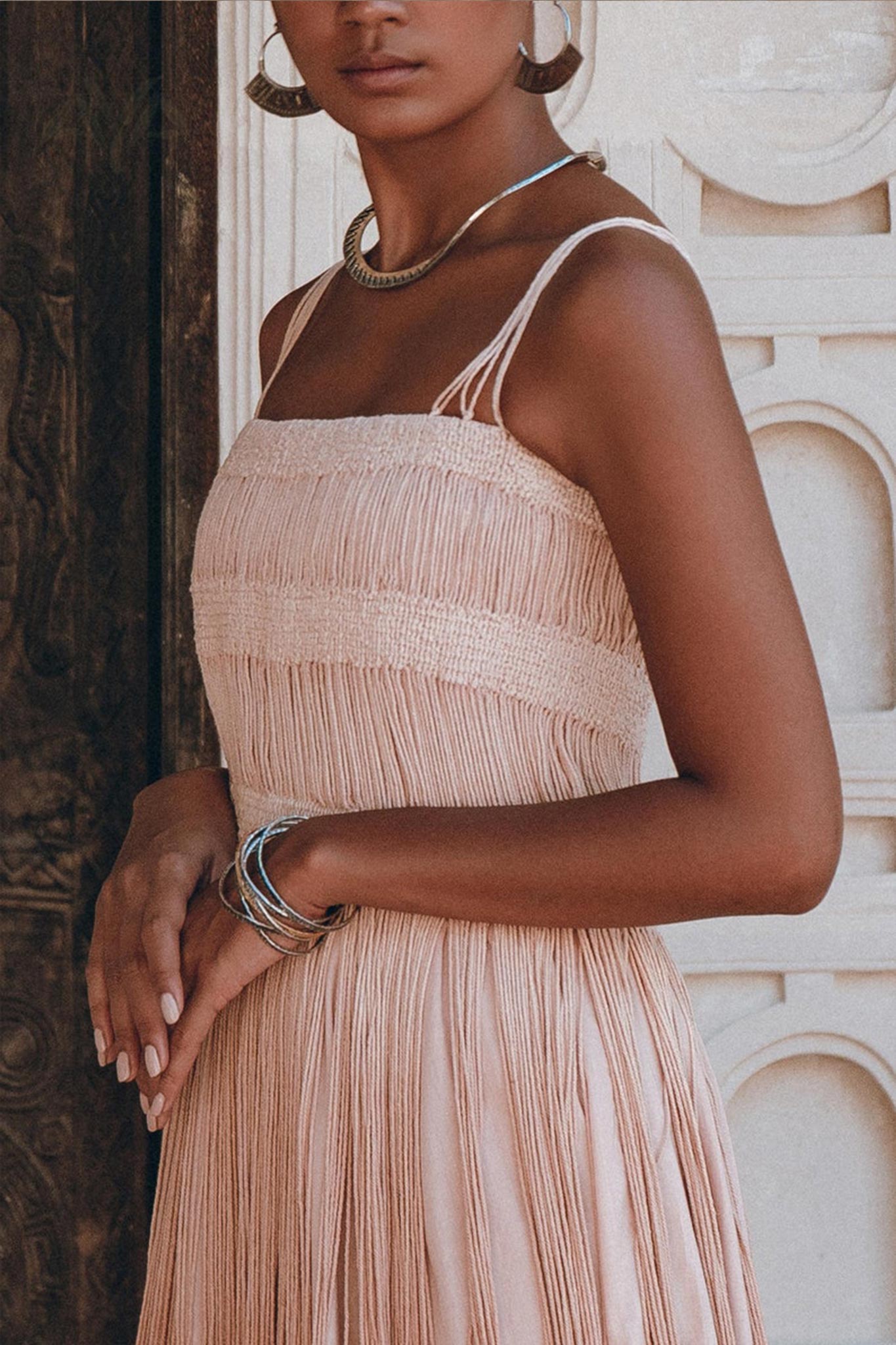 Dusty Pink Tribal Goddess Slip Over • Ethnic Handwoven Macrame Net Overlay Dress - AYA SW IDR