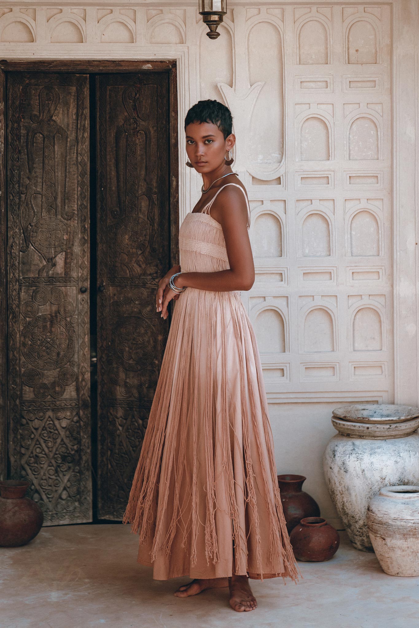 Dusty Pink Tribal Goddess Slip Over • Ethnic Handwoven Macrame Net Overlay Dress - AYA SW IDR