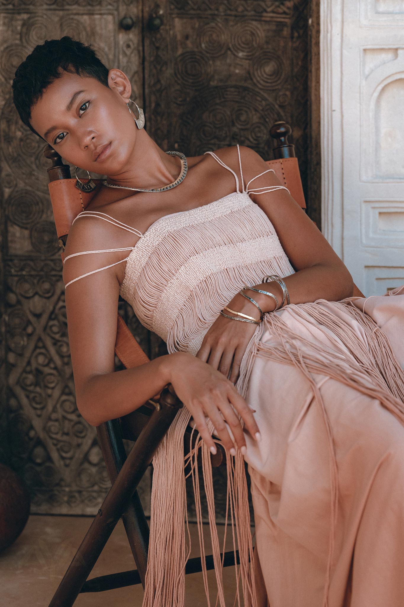 Dusty Pink Tribal Goddess Slip Over • Ethnic Handwoven Macrame Net Overlay Dress - AYA SW IDR