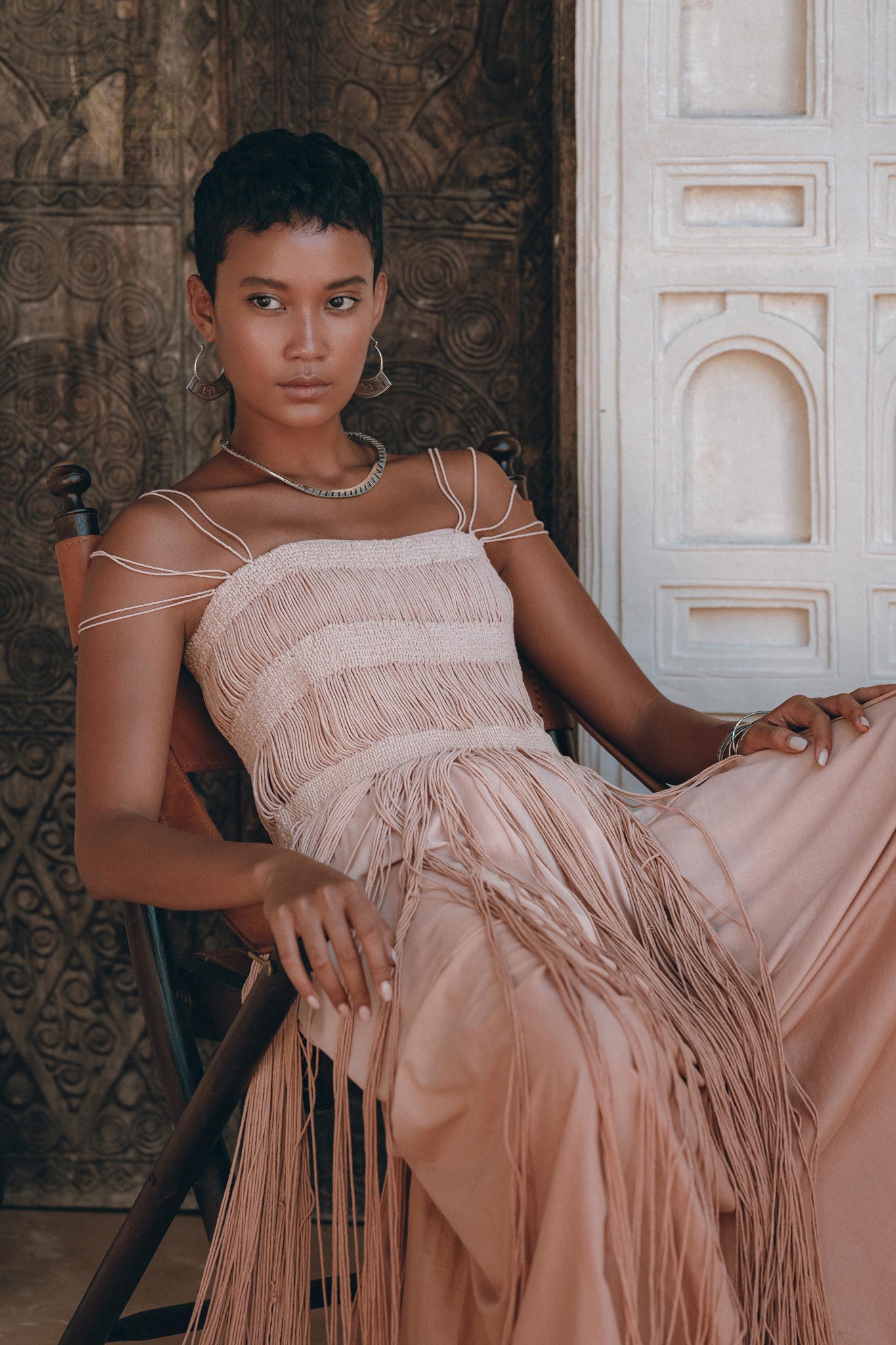 Dusty Pink Tribal Goddess Slip Over • Ethnic Handwoven Macrame Net Overlay Dress - AYA SW IDR