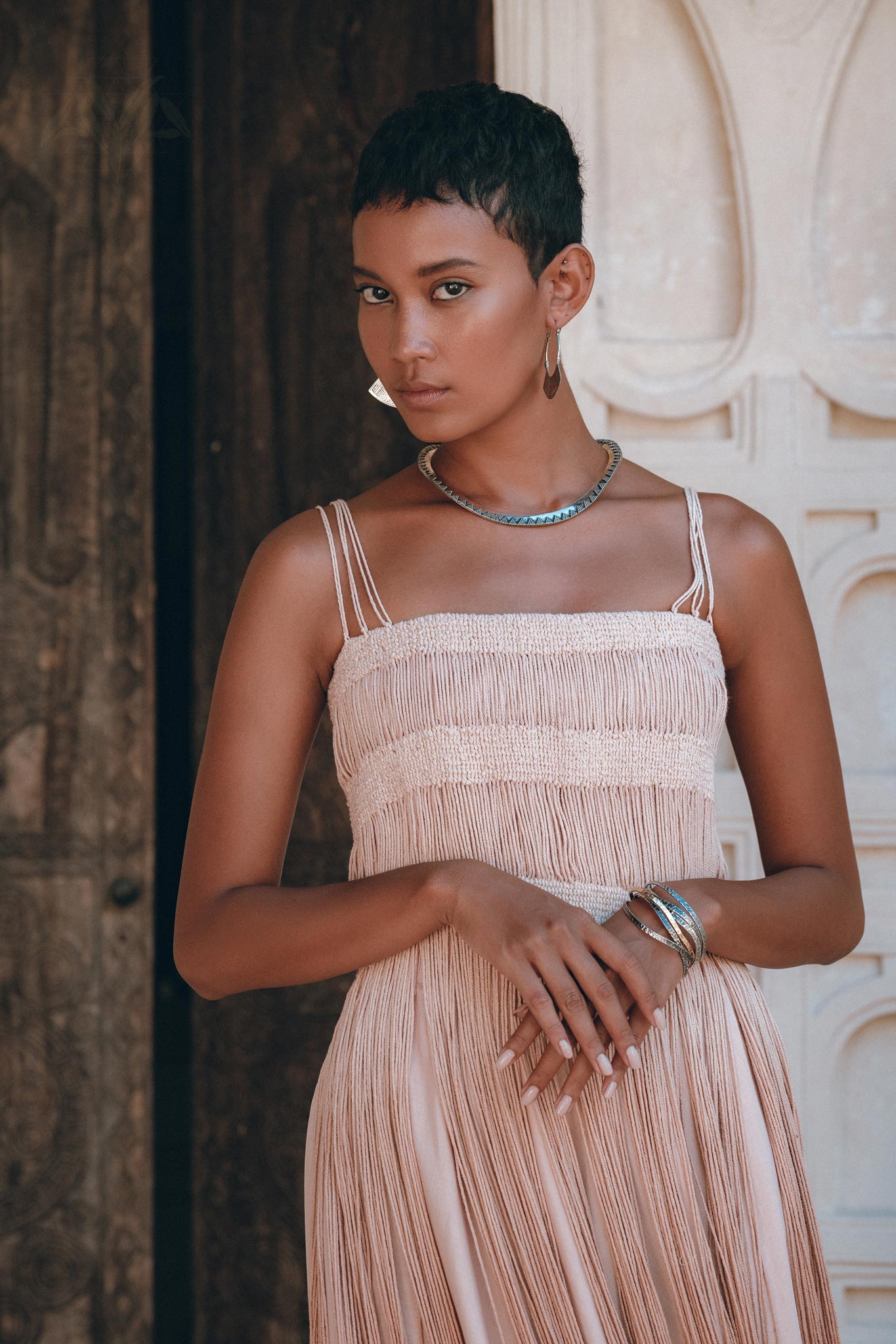 Dusty Pink Tribal Goddess Slip Over • Ethnic Handwoven Macrame Net Overlay Dress - AYA SW IDR