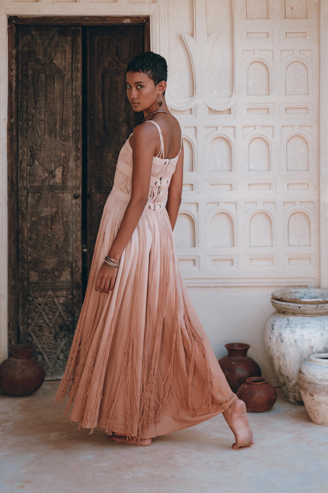 Dusty Pink Tribal Goddess Slip Over • Ethnic Handwoven Macrame Net Overlay Dress - AYA SW IDR